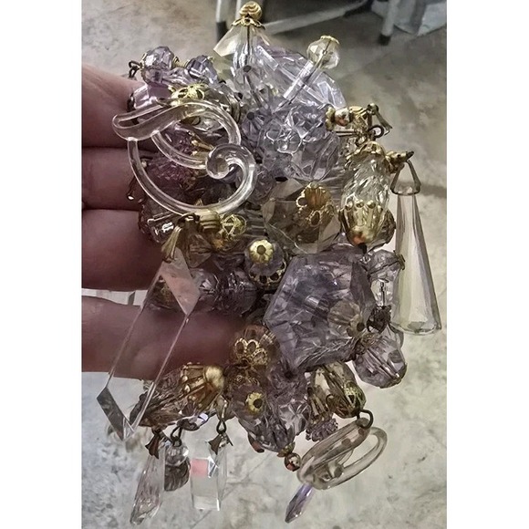 Mid Century Chunky Cha Cha‎ Expandable Bracelet Loaded w Pink Lucite Bead Charms - Picture 7 of 14